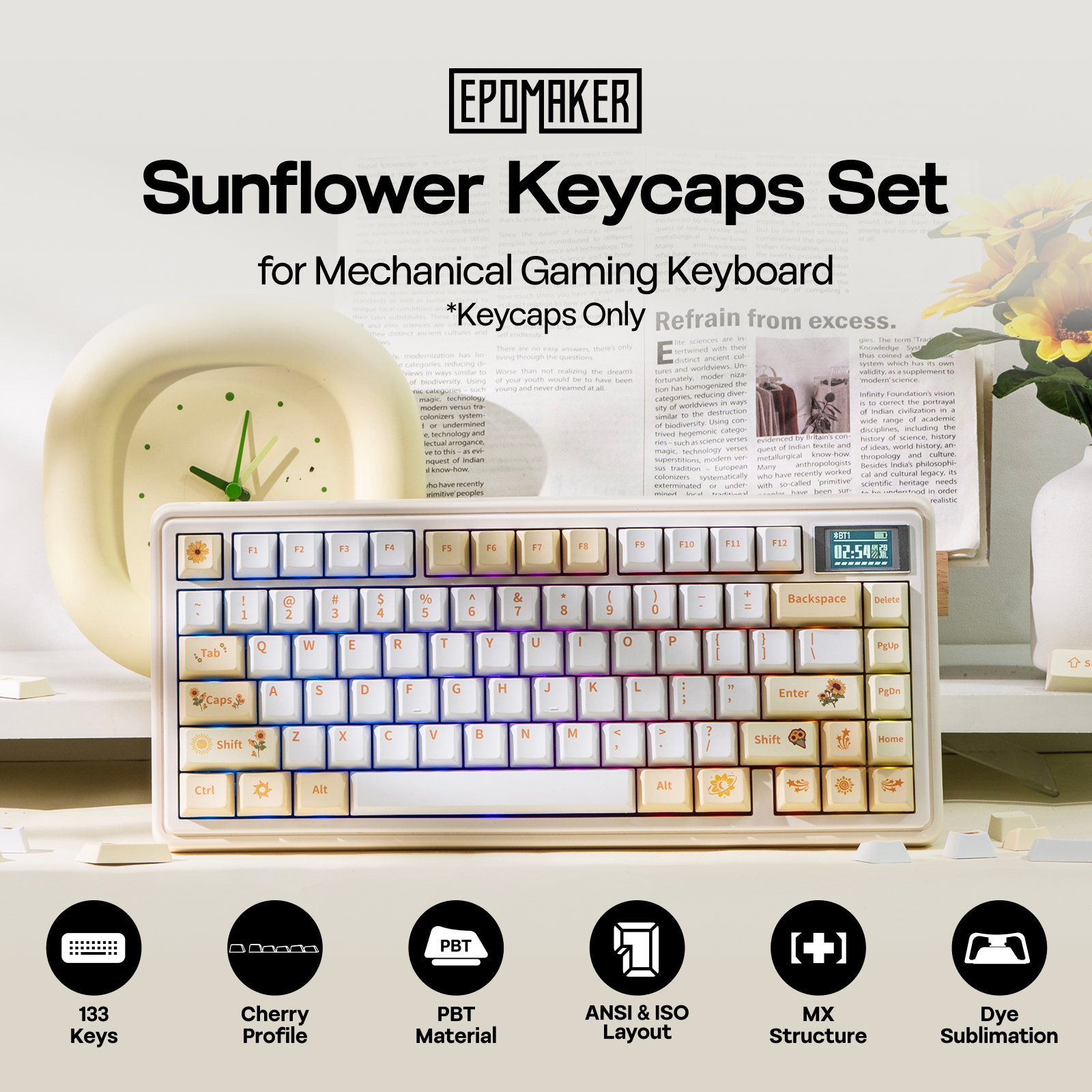 EPOMAKER Sunflower Keycaps Set – Gaming Keyboard Mechanical Wireless recenzja i cena