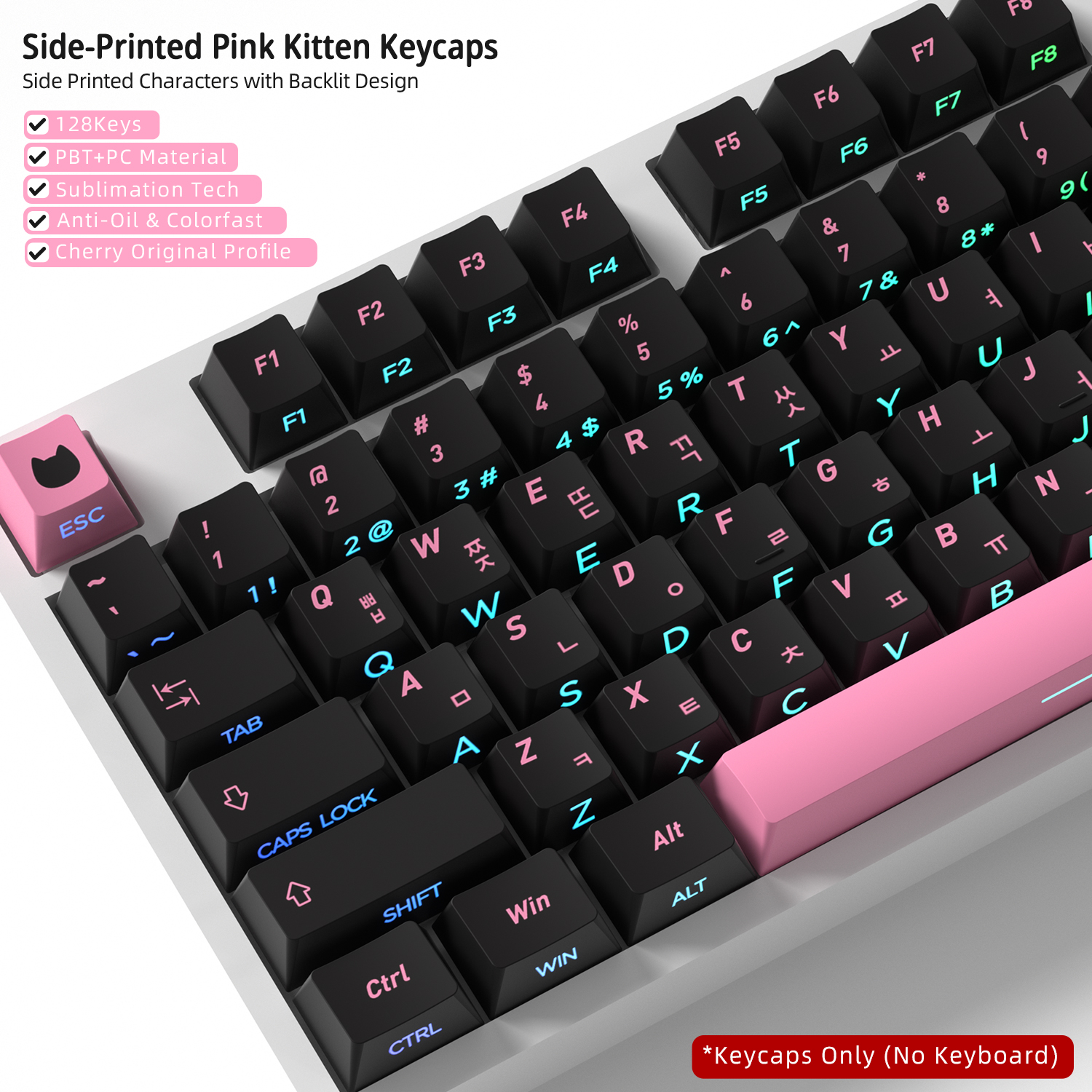 Black Pink Cat Korean Keycaps  – Gaming Keyboard Typewriter recenzja i cena