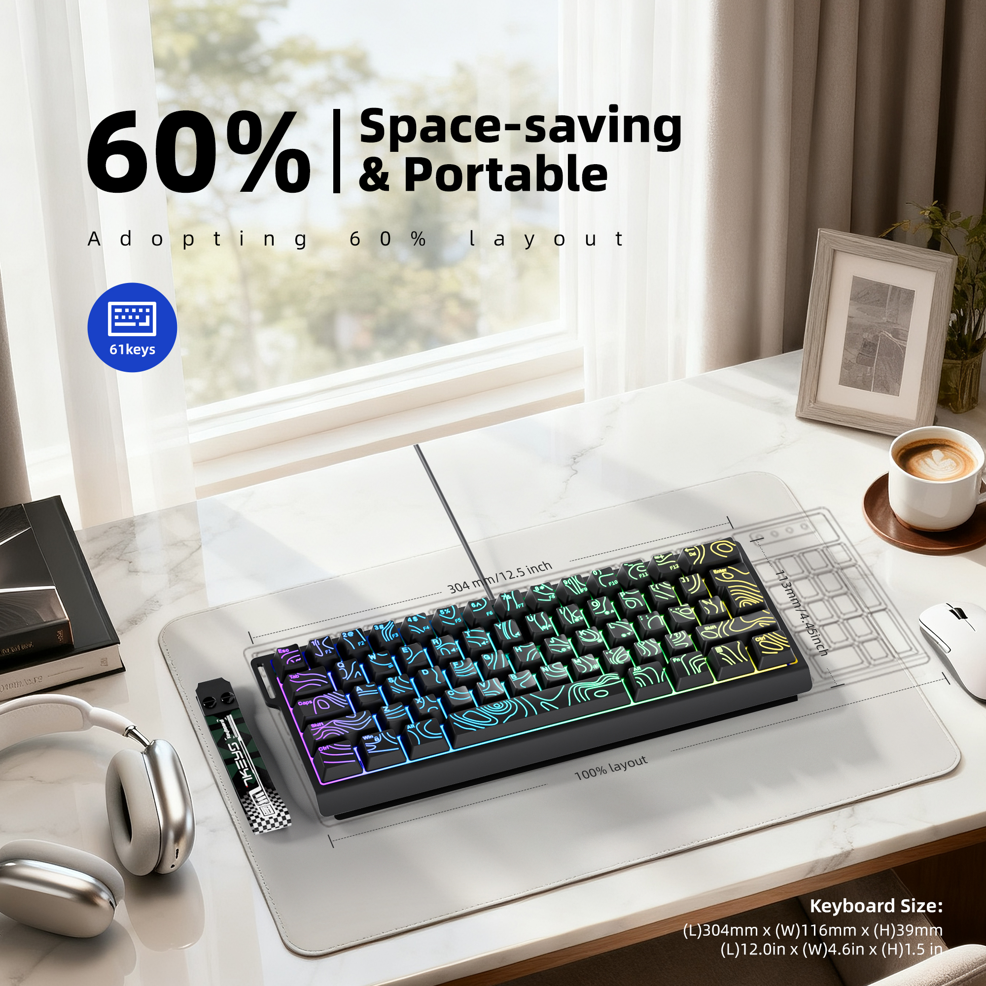 60% compact wired keyboard wit – Gaming Keyboard Blue Switches recenzja i cena