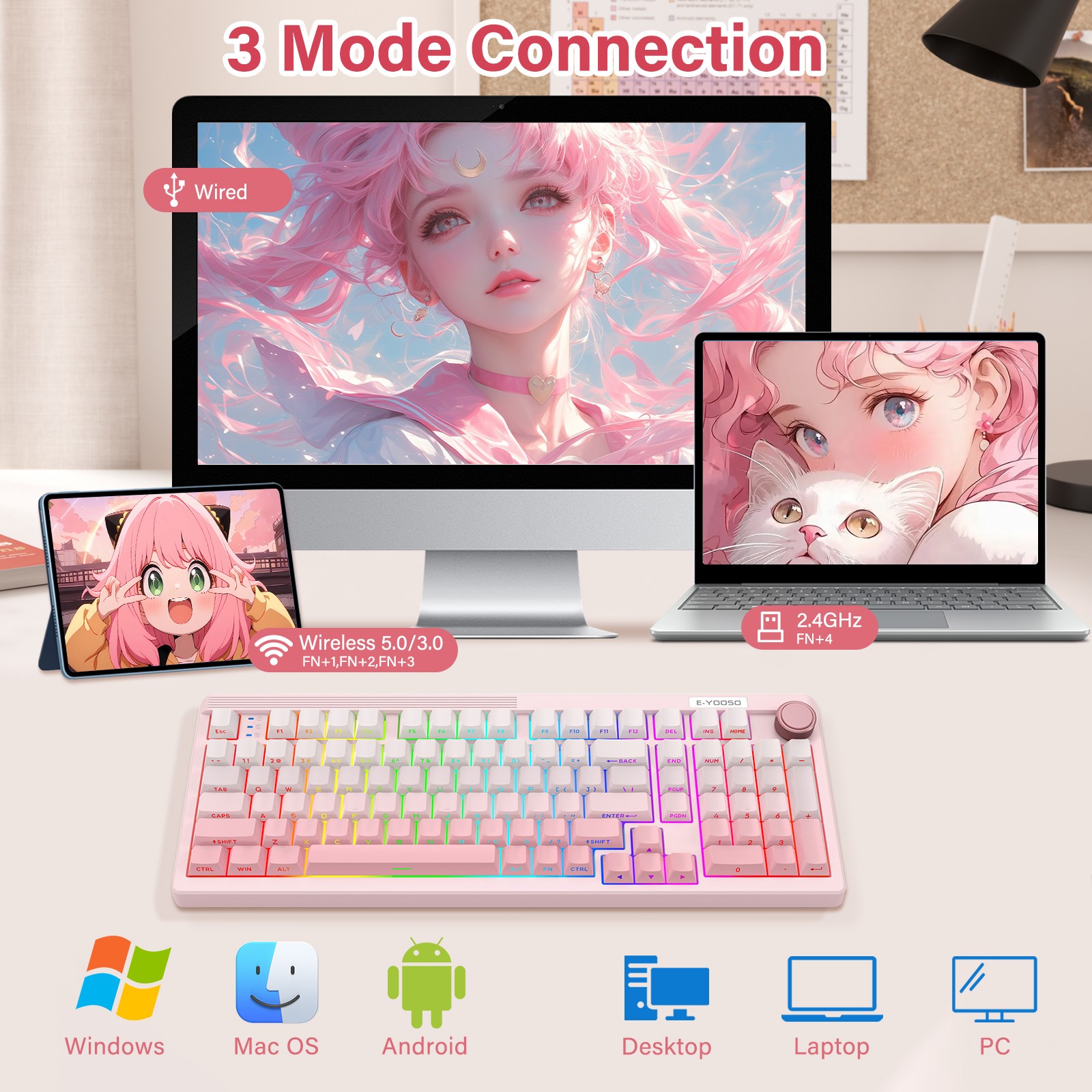 E-YOOSO 98-Key Wired Tri-mode  – Gaming Keyboard E Yooso recenzja i cena