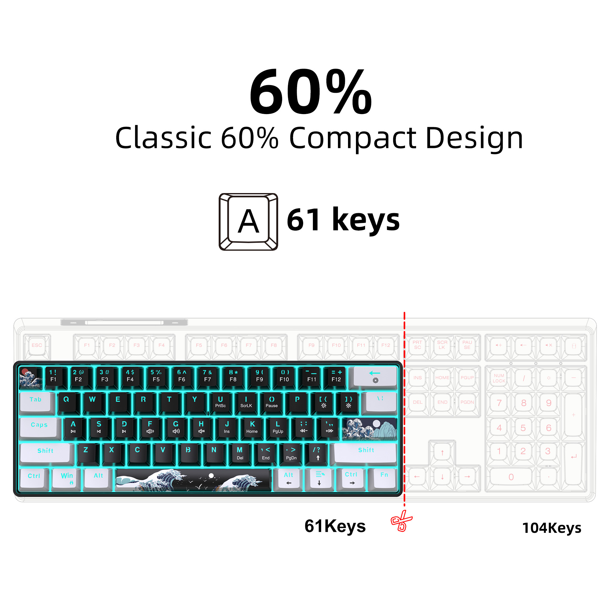 60% Mechanical Keyboard, Gamin – Gaming Keyboard Blue Switches recenzja i cena