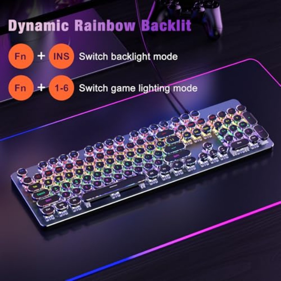 Typewriter Style Mechanical Ga – Gaming Keyboard Blue Switches recenzja i cena
