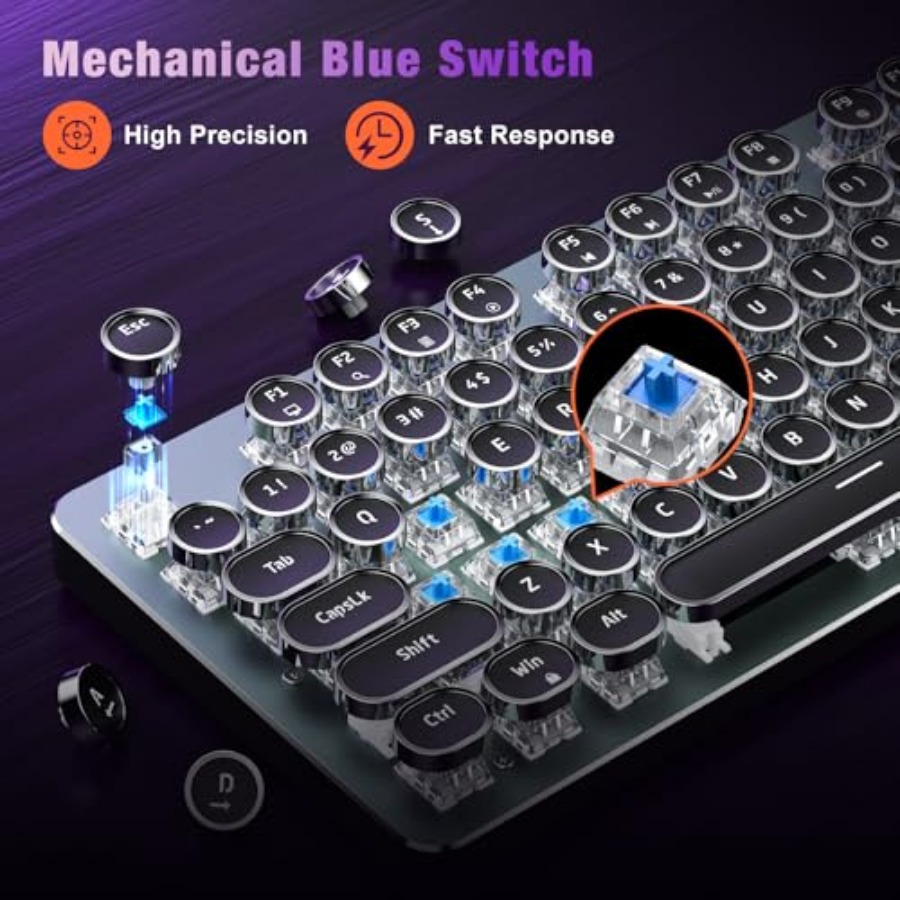 Typewriter Style Mechanical Ga – Gaming Keyboard Blue Switches recenzja i cena