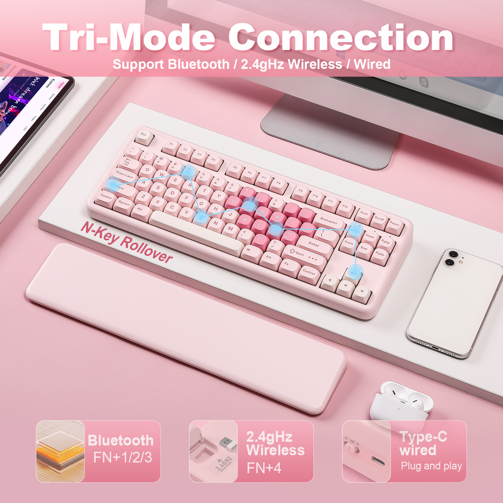 YUNZII B87 Pink Mechanical Gam – Keyboard Gaming Mac recenzja i cena